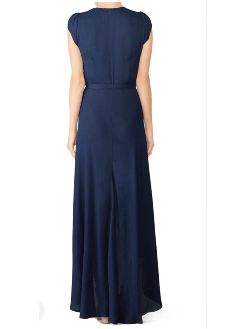 Reformation Chamomile Navy Blue Wrap Maxi Dress Size L V-Neck High Low - Picture 2 of 11